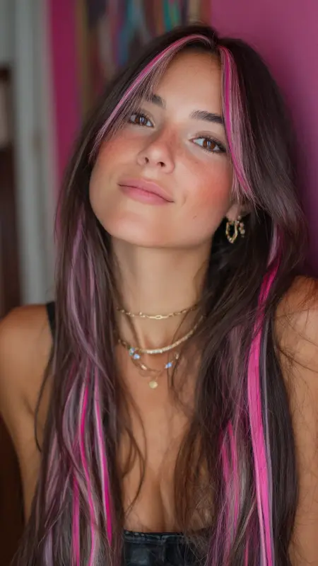 Bold Color Pop - long straight hair with curtain bangs