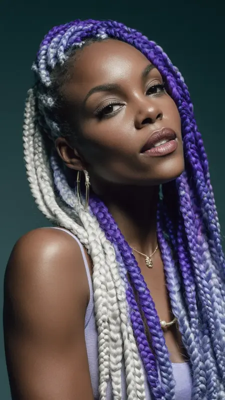 Box Braids - Midnight Purple  Platinum Blonde -  Two hair colors split 