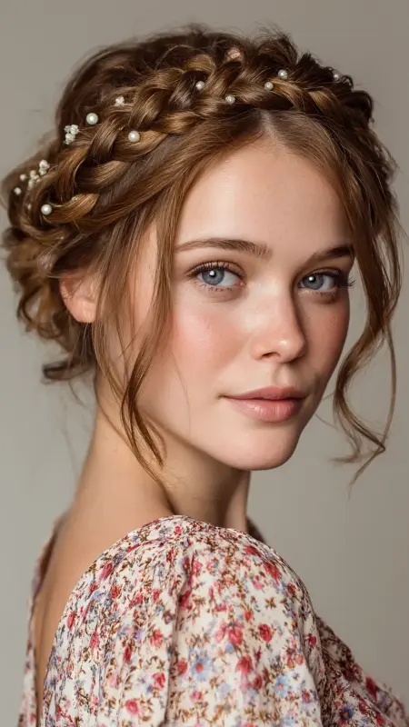 Braided Crown with Soft Curtain Bangs - Face framing curtain bangs