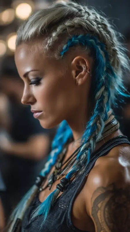 Braided Mohawk - Ash Blonde -  Two hair colors split 