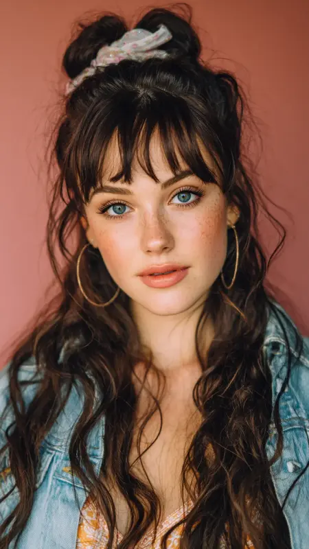 Butterfly Bangs with Half-Up Bun - Butterfly bangs