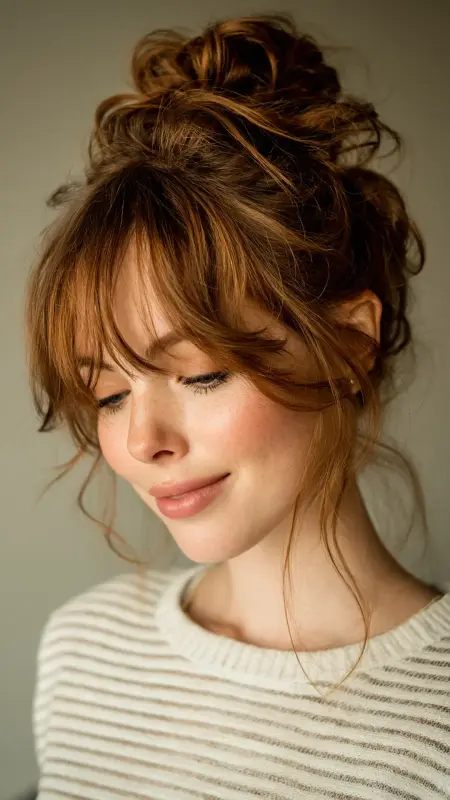 Butterfly Bangs with Messy Bun - Butterfly bangs