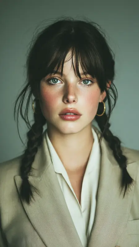 Butterfly Bangs with Sleek Low Braids - Butterfly bangs
