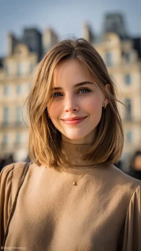 Buttery Beige - Blunt Mid-Length With Sleek Finish - Old money hair color
