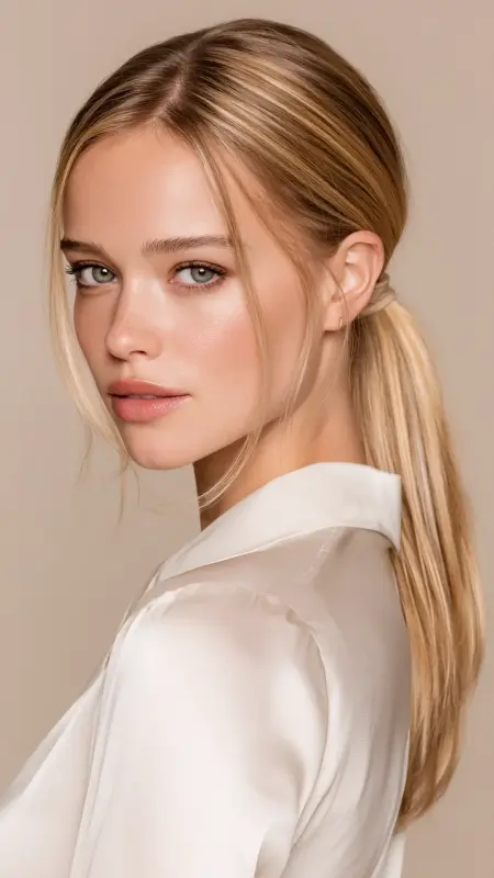 Center-Parted Half-Up Straight Hair - Glass Hair