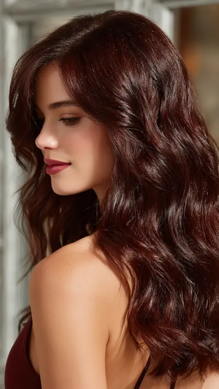 Cherry Cola Gloss on Straight Lob - Low maintenance hair color