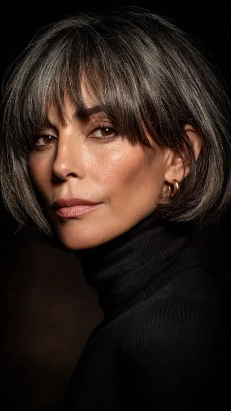 Chestnut Highlights on Soft Waves -  medium length hair for women over 50 