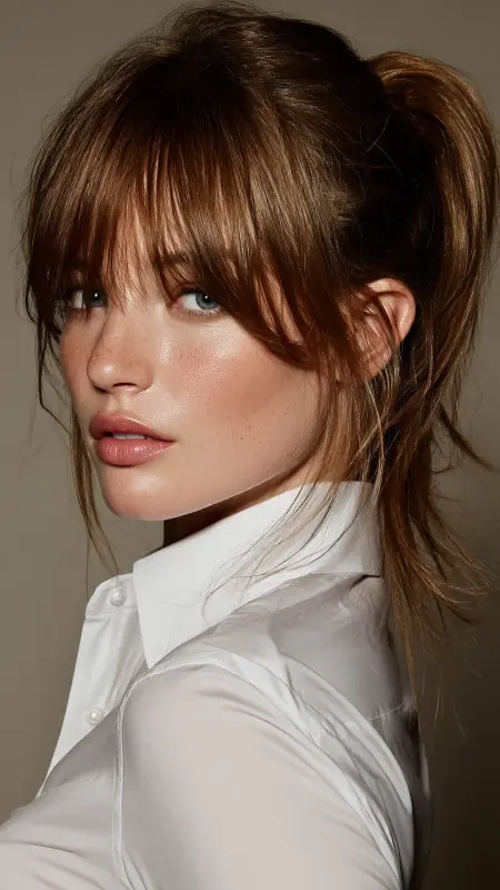 Chic French Bob with Micro Bangs - long curtain bangs round face