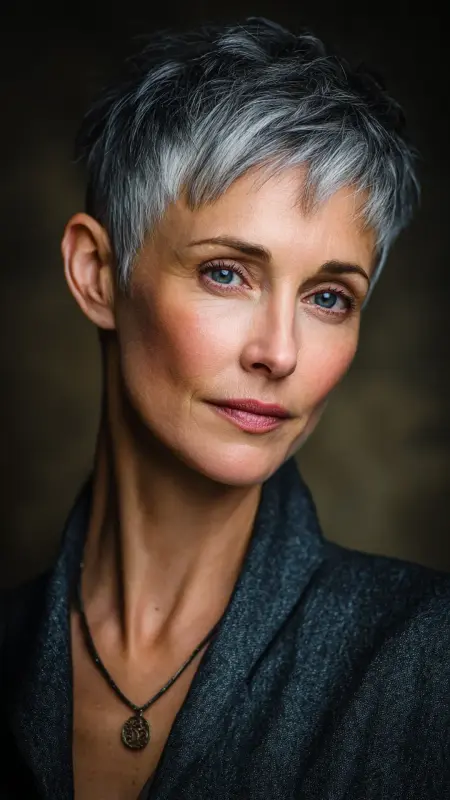 Chic Salt-and-Pepper Blend - gray hair styles for women over 50