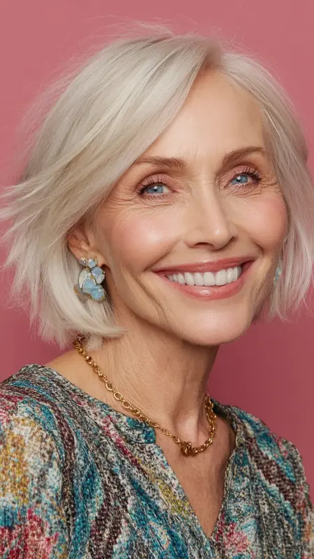 Chin-Length Blunt Cut with Sleek Finish - Hairstyles for 80 year old women
