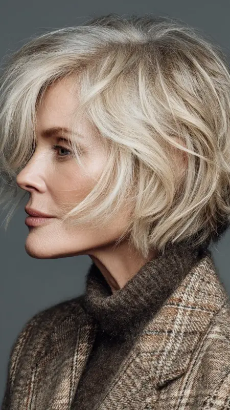Chin-Length Hush Bob -  hairstyles for women over 70 with bangs 