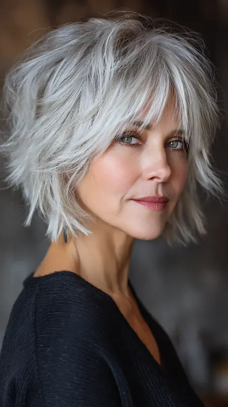 Chocolate Plum Gloss on Layered Curls - Sassy hair older women