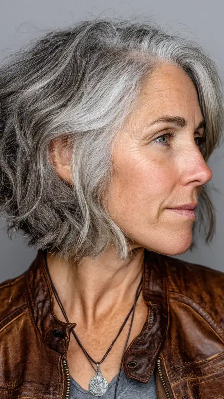 Choppy Bob with Textured Bangs - Shoulder Length Haircuts For Women Over 60