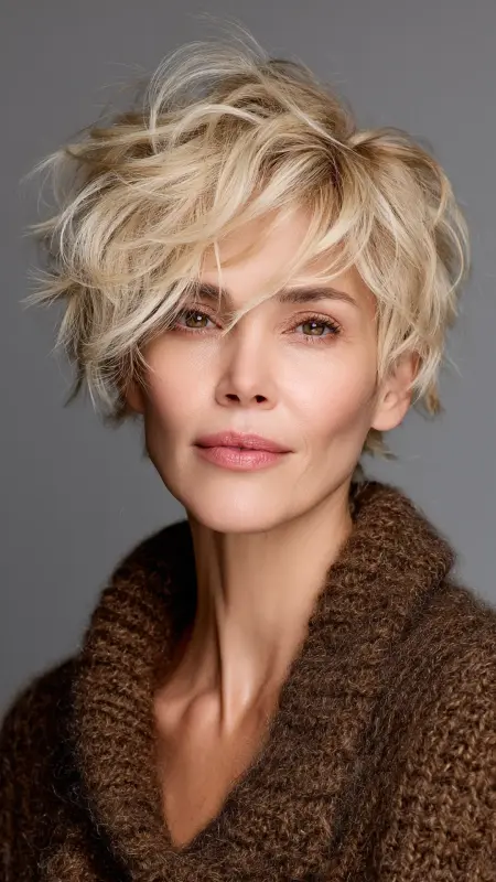 Choppy Layered Bob with Textured Ends - Pixie hairstyles for older women over 60