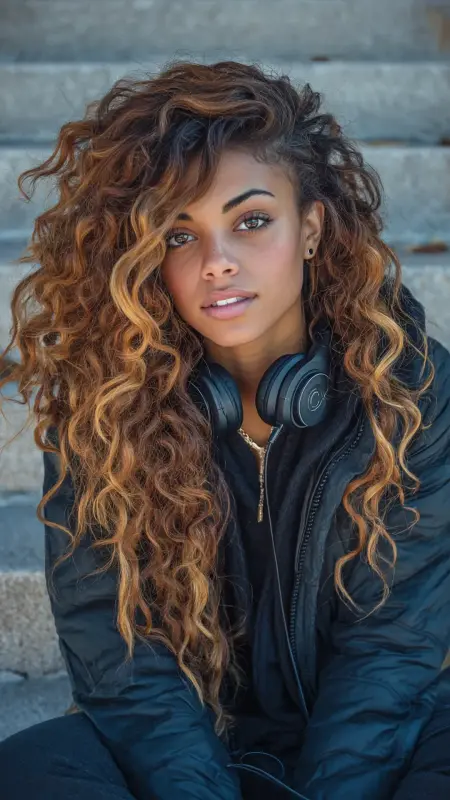 Cinnamon Highlights on Long Layers - Hair color ideas for students