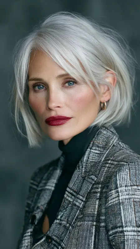 Classic Blunt Cut with Middle Part - Shoulder Length Haircuts For Older Women