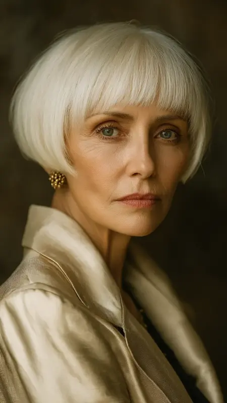 Classic Pageboy with Blunt Bangs -  hairstyles for women over 70 with bangs 