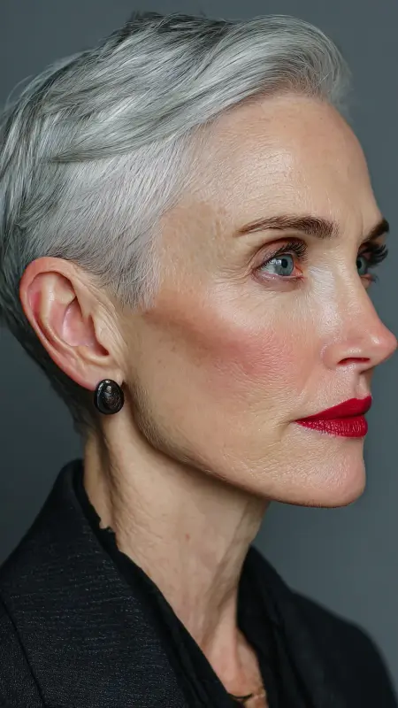 Classic Sleek Bob with Side Part -  Pixie Cut Hairstyles For Older Women 