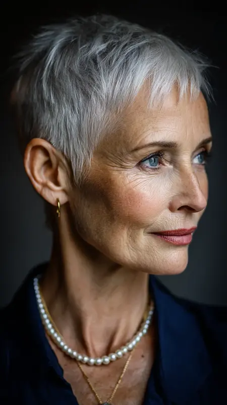 Classic Sleek Pixie -  Short white hair for older women 