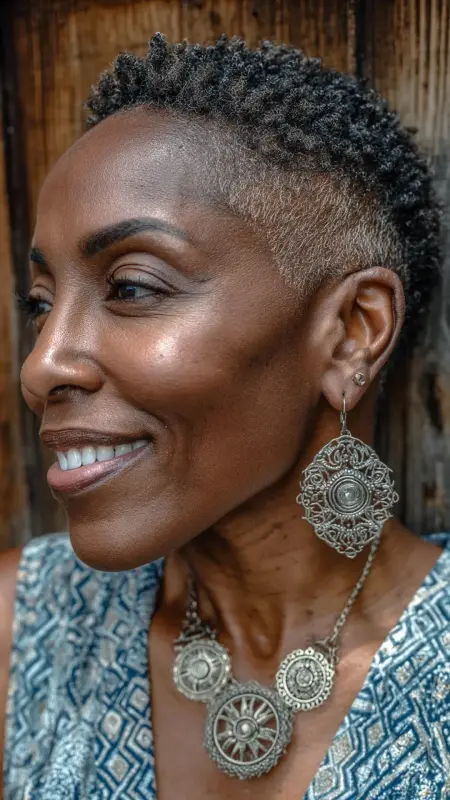 Coarse Pixie Cut With Side Part - Short Haircuts For Black Women Over 50