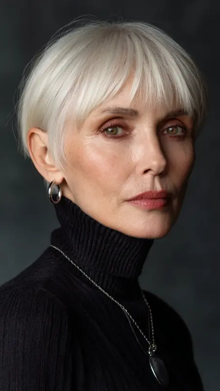 Cropped Cut with Textured Bangs -  Pixie Cut Hairstyles For Older Women 