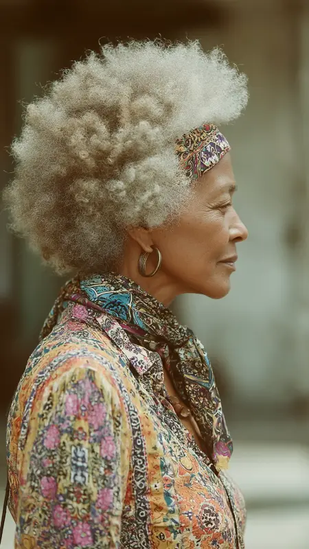 Curly Afro-Inspired Crop -  Hairstyles for over 70 year old women 