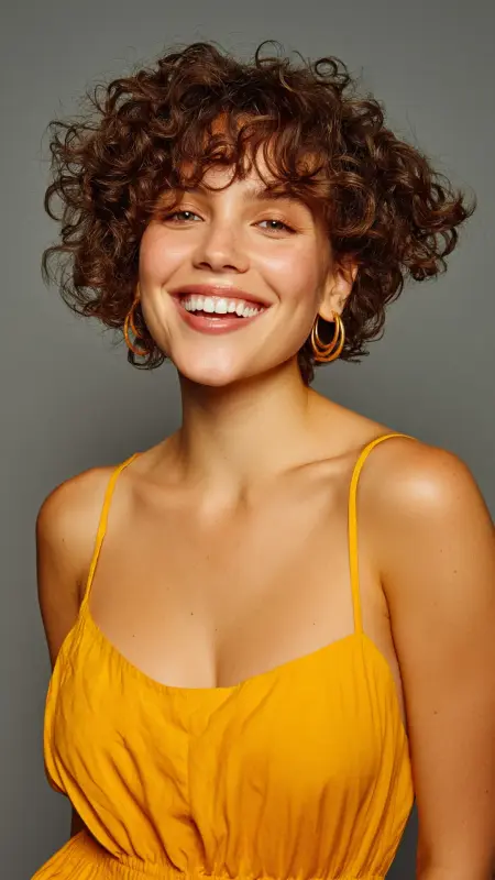 Curly Blowout with Defined Curtain Bangs - Blowout with curtain bangs