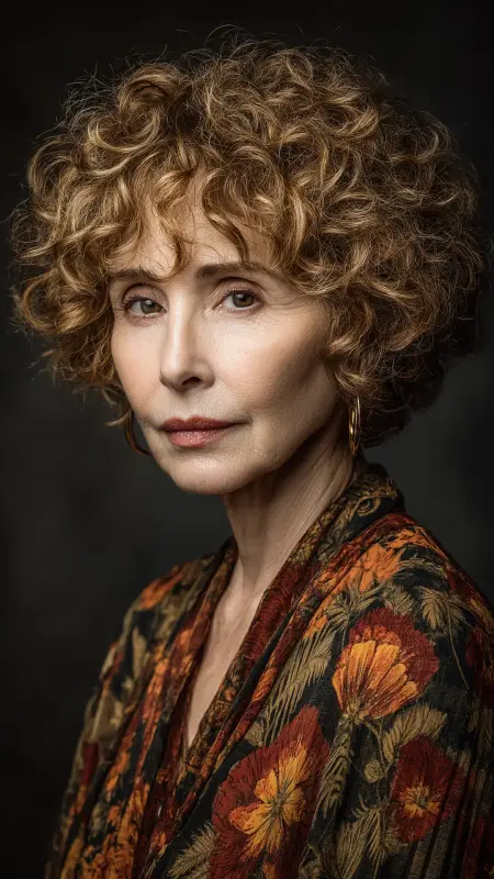 Curly Bob with Bangs - Hairstyles For Women Over 60 With Curly Hair