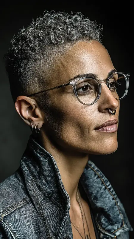 Curly Buzz Cut - short curly hair with glasses