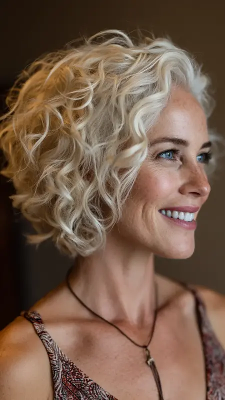 Curly Crop with Tapered Neck - Short hairstyles for women over 60 with wavy hair