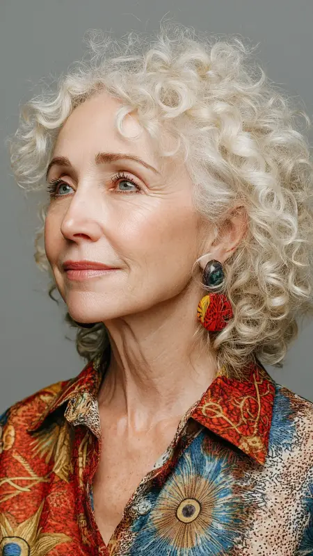 Curly Cropped Cut -  Short white hair for older women 