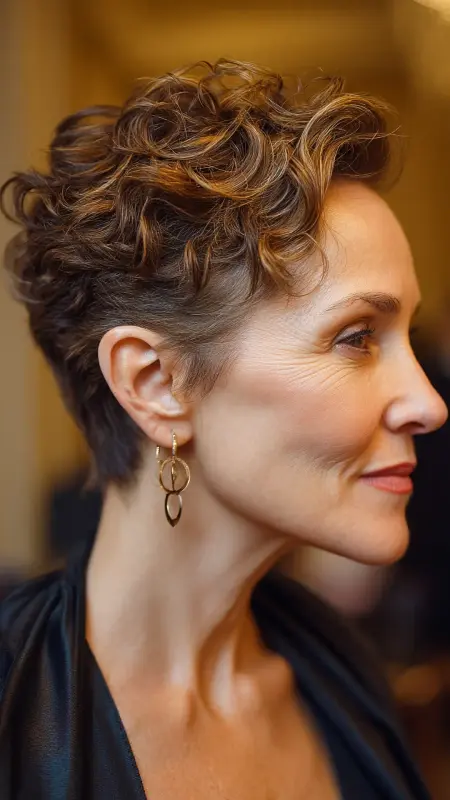 Curly Crown Cut with Sculpted Sides - Short Curly Haircuts For Women Over 50