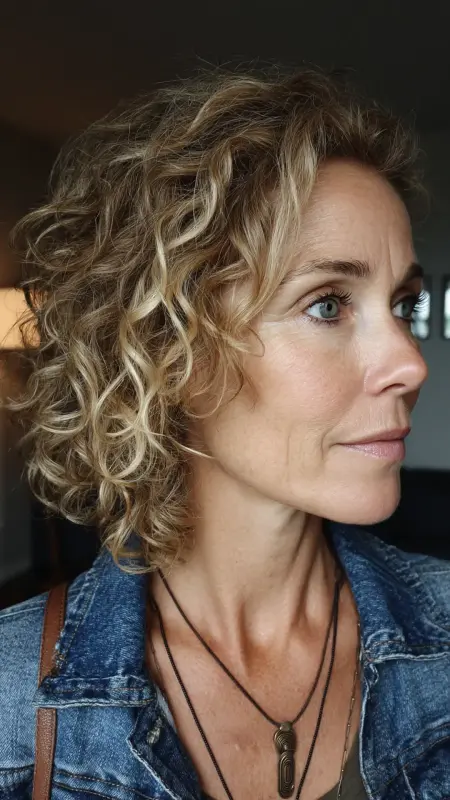 Curly Lob with Side Part - Shoulder Length Hairstyles For Women Over 60