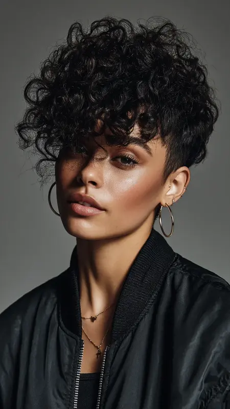 Curly Pixie with Temple Fade -  Short pixie haircuts for curly hair 