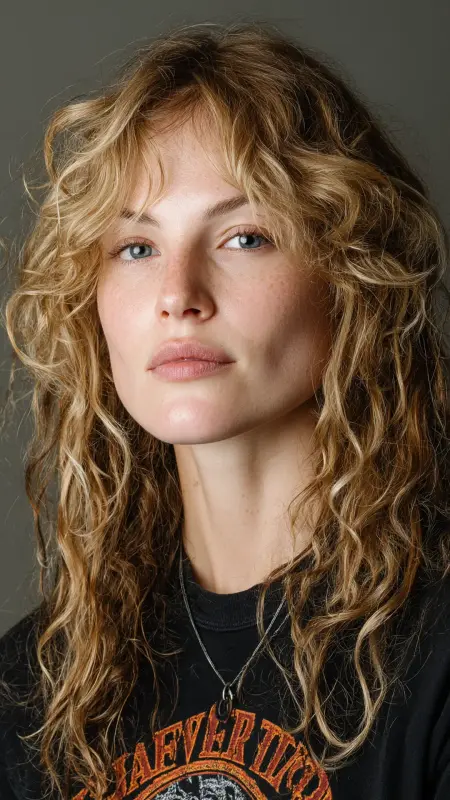 Curly Shag with Curtain Bangs - long curtain bangs round face