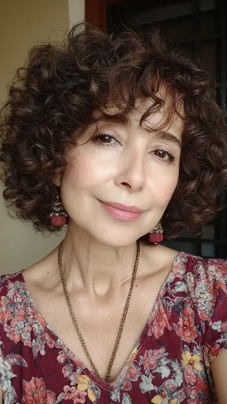 Curly Shoulder-Length Cut with Bangs - Shoulder Length Hairstyles For Women Over 60