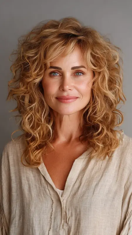 Curly Shoulder-Length Cut with Layers and Highlig - Hairstyles For Women Over 60 With Curly Hair