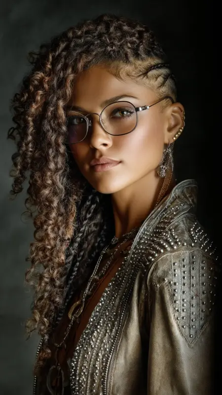 Curly Side Braid with Tapered Sides - short curly hair with glasses