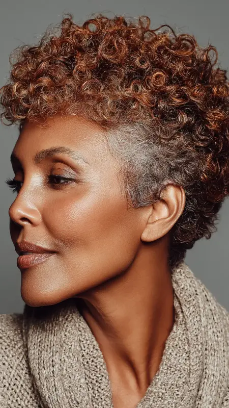 Curly Tapered Afro with Crown Volume - Short Curly Haircuts For Women Over 50