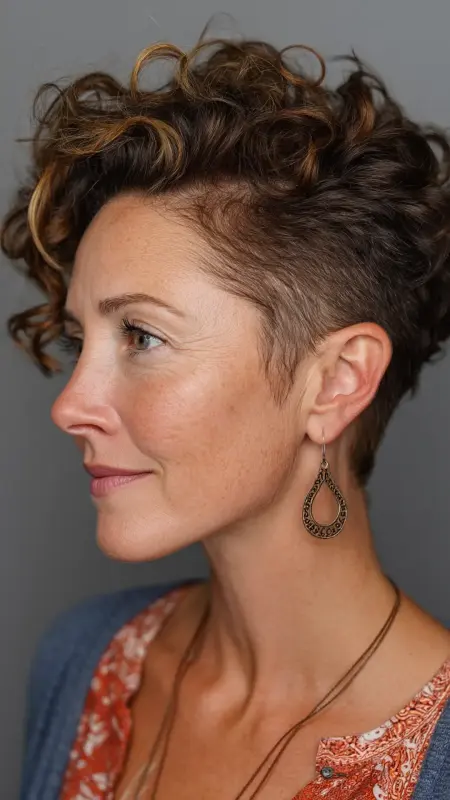 Curly Undercut Pixie - Undercut pixie haircut for older women