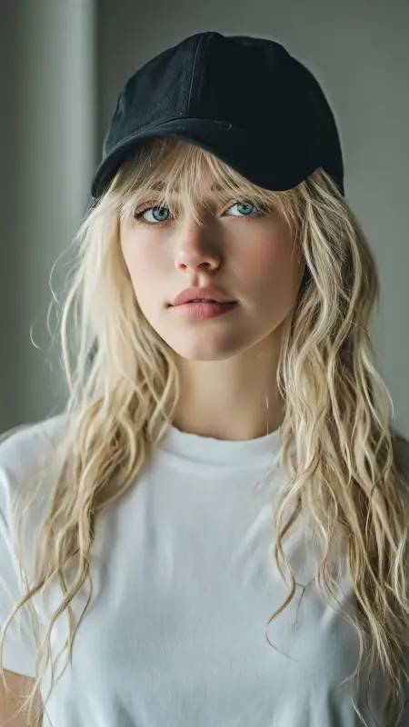 Curtain Bangs  Trucker Hat -  Trucker Hat Hairstyles 