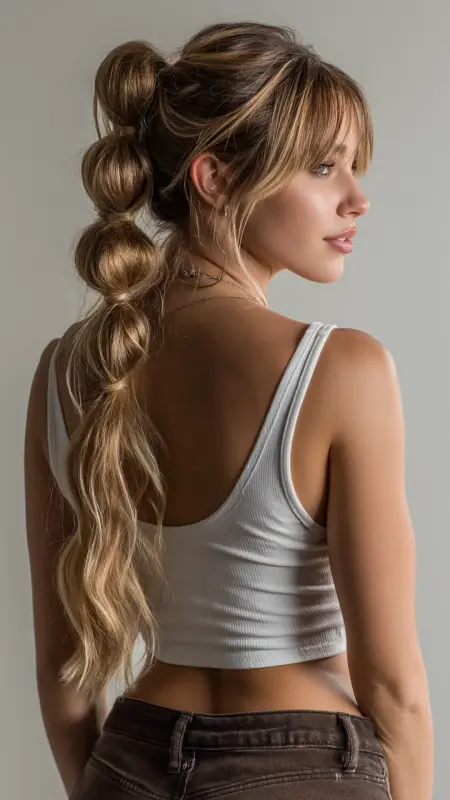Curtain Bangs with Bubble Braid - long curtain bangs round face