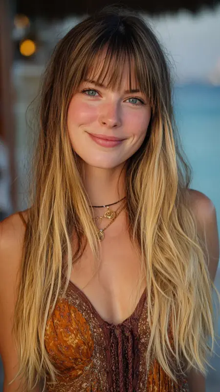 Curtain Bangs with Ombre - long straight hair with curtain bangs