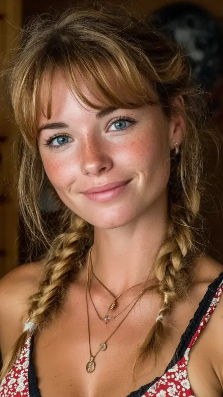 Curtain Bangs with Side Braid - long curtain bangs round face