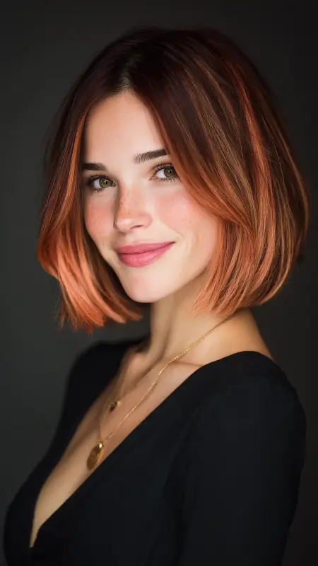 Dark Mahogany Bob with Rose Gold Tips - Hair color ideas for students