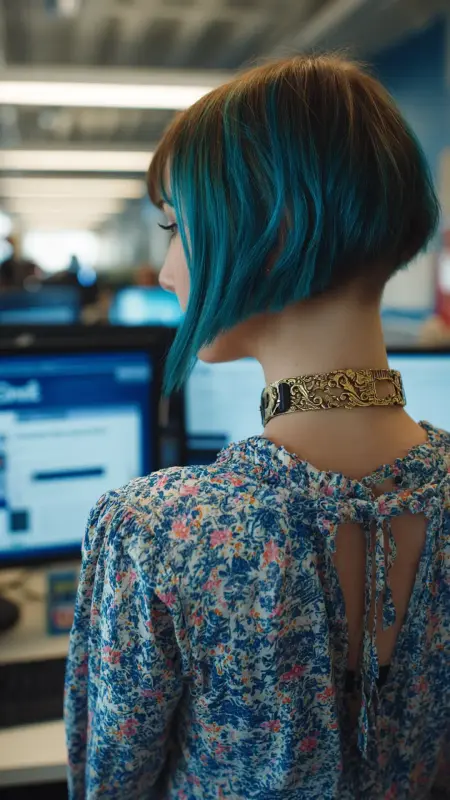 Deep Teal Undercut Peekaboo - Hair color ideas for students