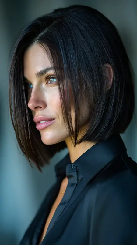 Dimensional Ash Brunette - Sleek Long Bob - Old money hair color