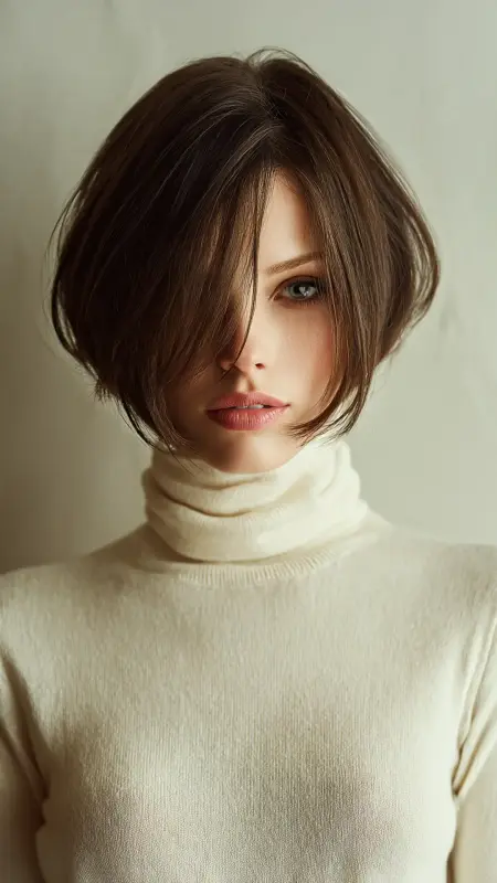 Dusty Brunette - Sharp Angled Bob - Old money hair color