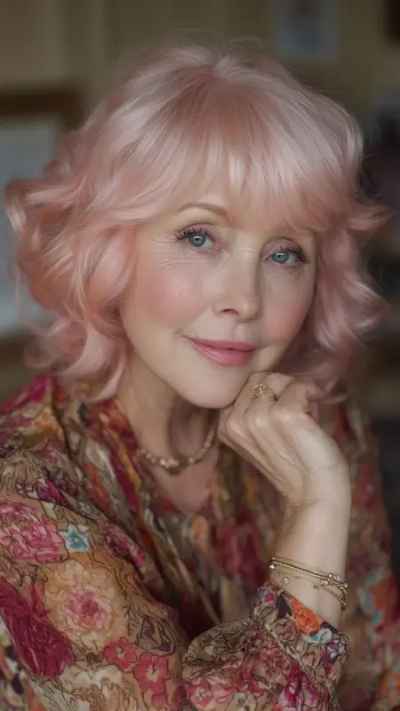 Dusty Rose Bob with Soft Waves - hair color ideas for women over 70