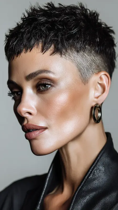 Edgy Elegance: Bold Textured Crop in Deep Mocha - Dyke Hair